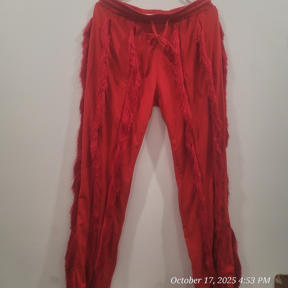 Stylish Red Fringe Pants
